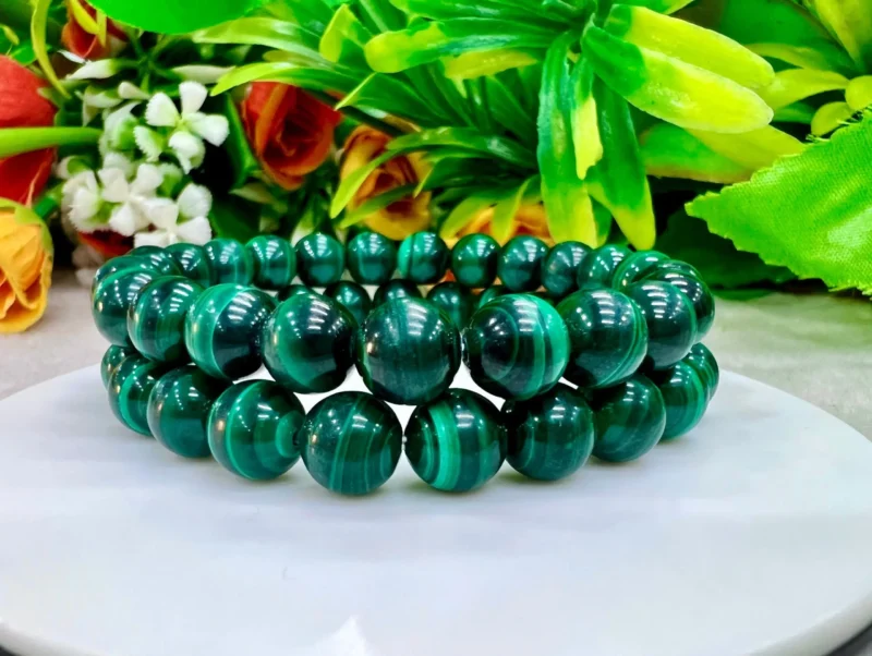 Malachite Stone Round Beaded Bracelet 6 MM 8 MM 10 MM Stretch Bracelet - Image 6