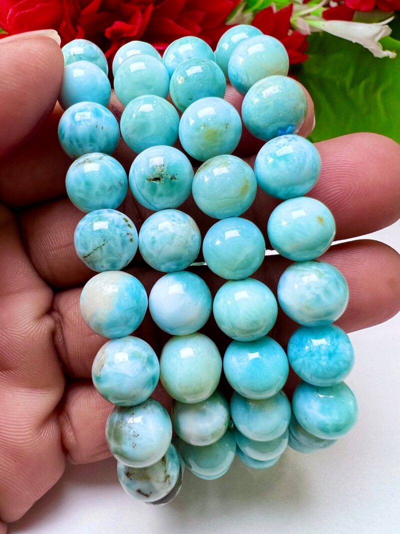 10 MM Larimar Stone From Dominican Republic Round Beaded Bracelet Stretch Bracelet AAAAAA ++++++ Quality