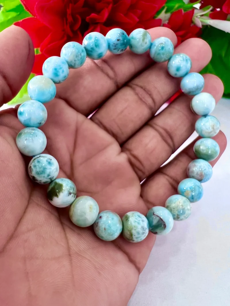 10 MM Larimar Stone From Dominican Republic Round Beaded Bracelet Stretch Bracelet AAAAAA ++++++ Quality - Image 5