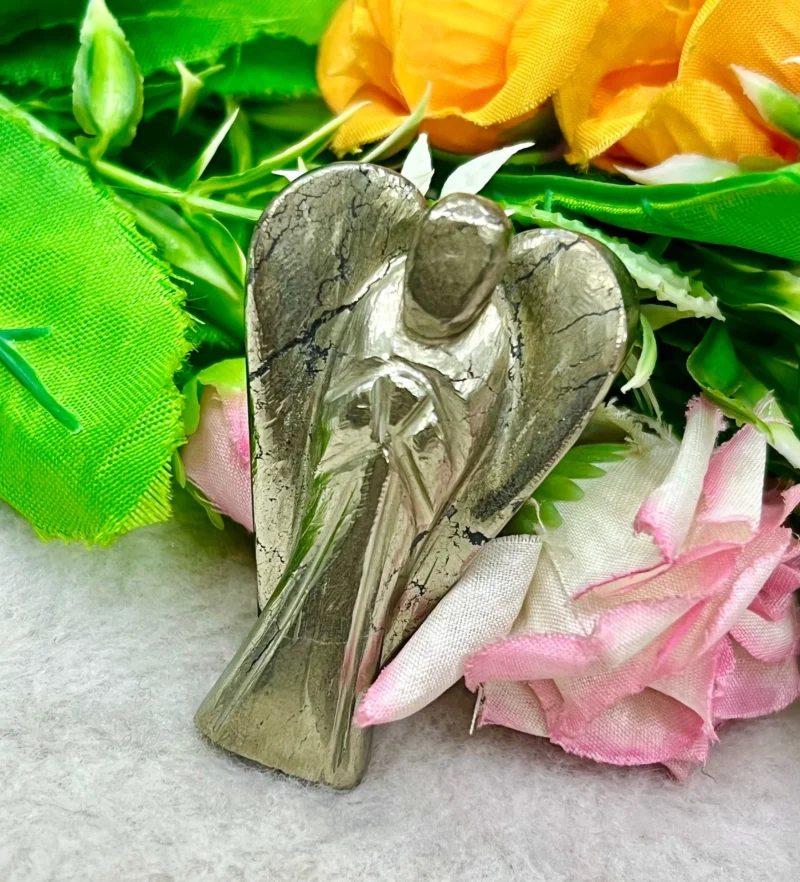 Golden Pyrite Stone 2 inch Free Standing Guardian Angel crystal Reiki energy blessed hand carved Pocket Angel for angelic connection - Image 5