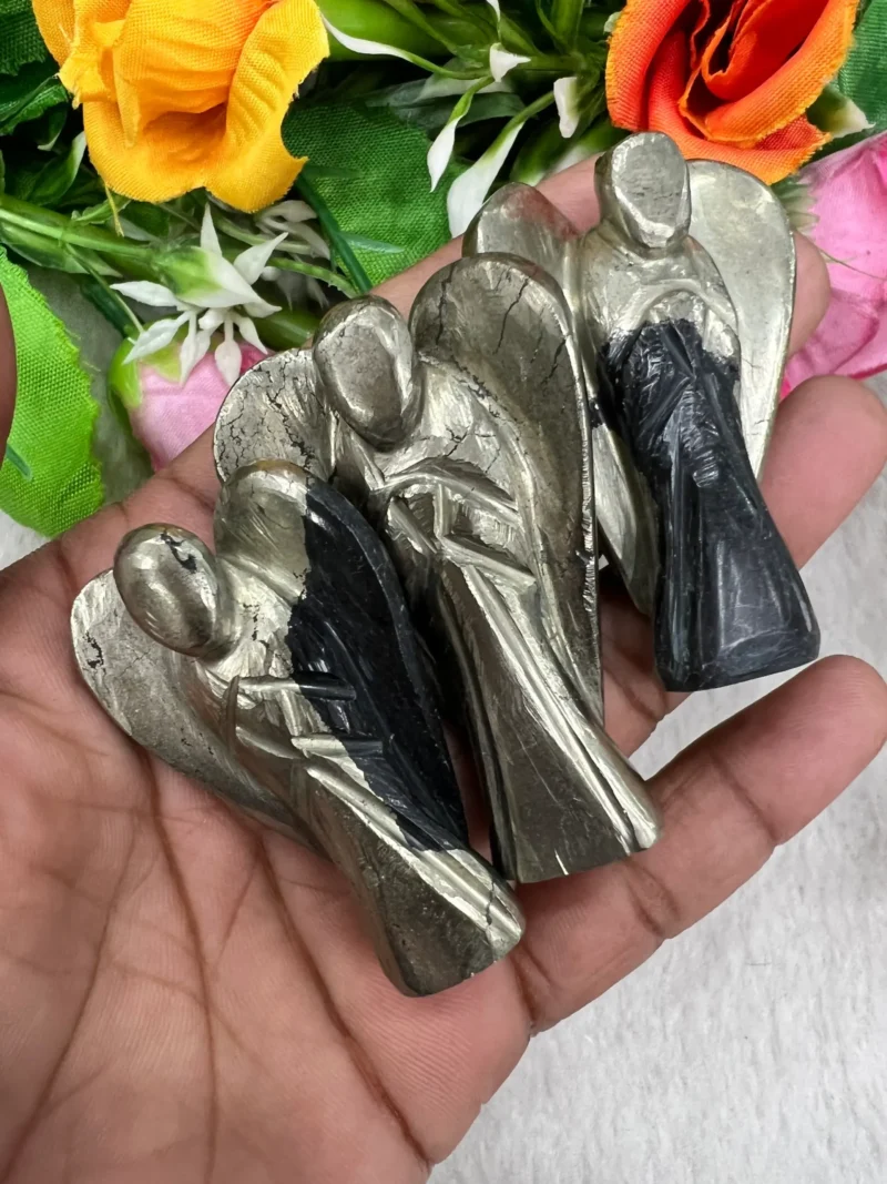Golden Pyrite Stone 2 inch Free Standing Guardian Angel crystal Reiki energy blessed hand carved Pocket Angel for angelic connection - Image 6