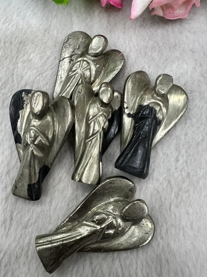 Golden Pyrite Stone 2 inch Free Standing Guardian Angel crystal Reiki energy blessed hand carved Pocket Angel for angelic connection - Image 8