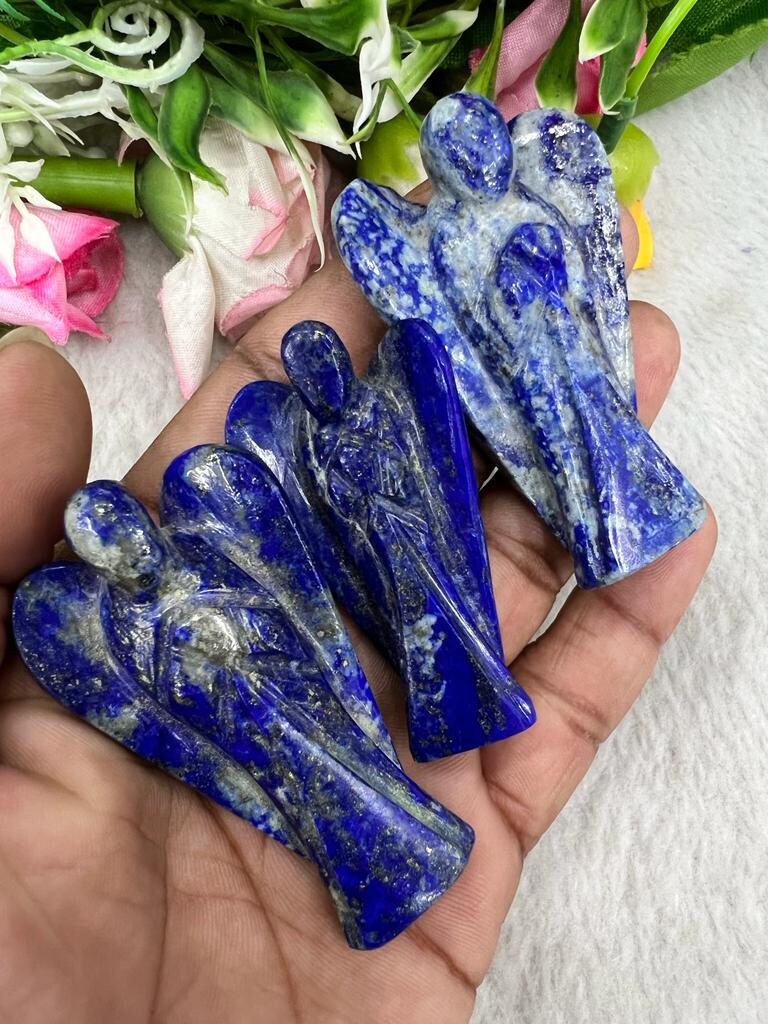 Lapis Lazuli 2 inch free standing guardian angel crystal Reiki energy blessed hand carved Pocket Angel for angelic connection