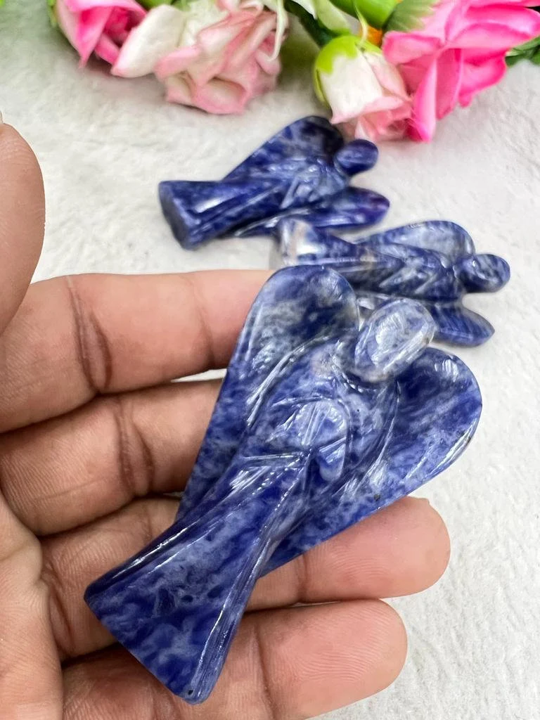 Sodalite Stone 2 inch free standing guardian angel crystal Reiki energy blessed hand carved Pocket Angel for angelic connection - Image 8