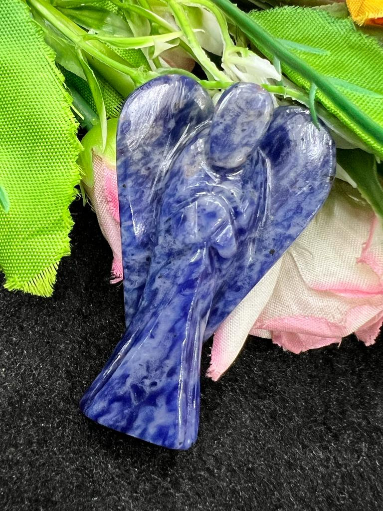 Sodalite Stone 2 inch free standing guardian angel crystal Reiki energy blessed hand carved Pocket Angel for angelic connection - Image 9