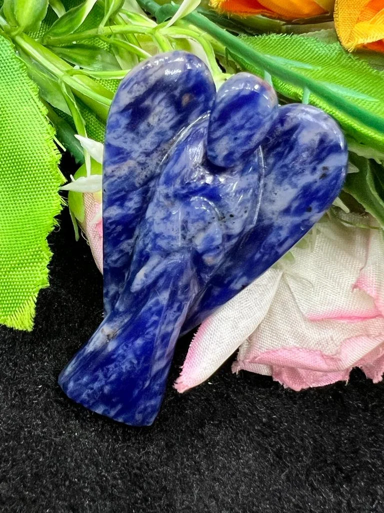 Sodalite Stone 2 inch free standing guardian angel crystal Reiki energy blessed hand carved Pocket Angel for angelic connection - Image 10