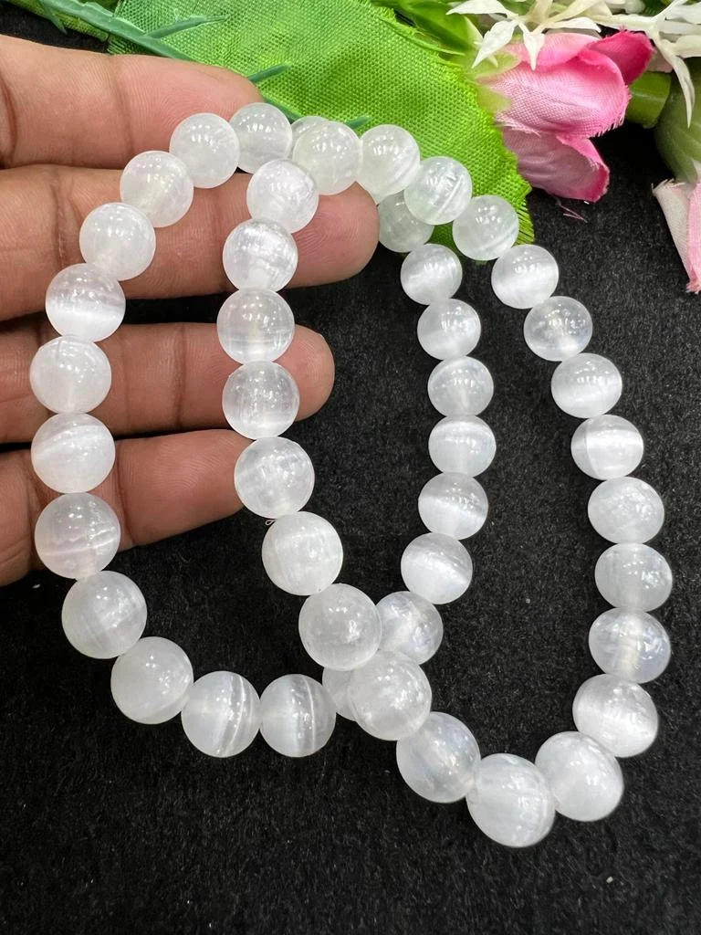 Selenite Stone Round Beaded Bracelet 8 MM Stretch Bracelet - Image 7