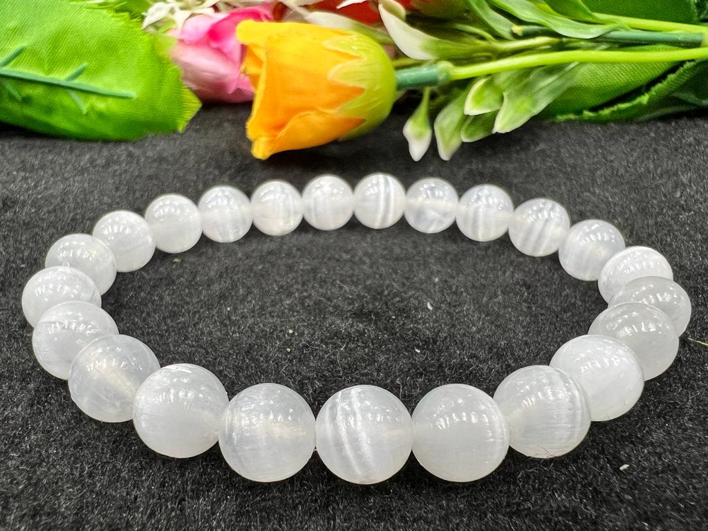 Selenite Stone Round Beaded Bracelet 8 MM Stretch Bracelet - Image 8
