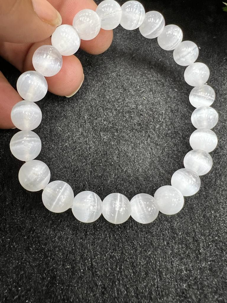 Selenite Stone Round Beaded Bracelet 8 MM Stretch Bracelet - Image 9