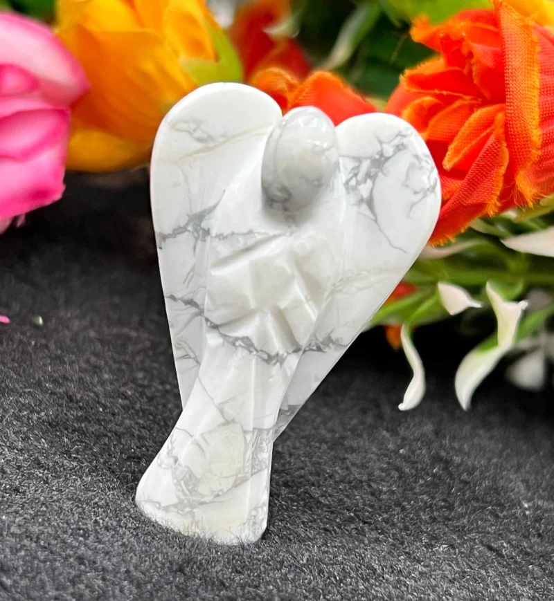 Howlite Stone 2 inch free standing guardian angel crystal Reiki energy blessed hand carved Pocket Angel for angelic connection - Image 8