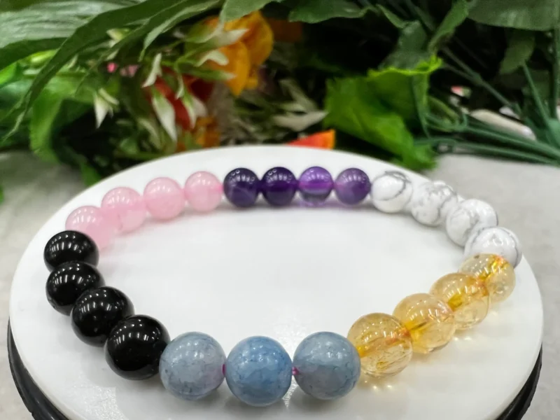 Reduce Stress And Anxiety Stone Bracelet 8 MM- Celestite-Amethyst-Howlite-Rose Quartz-Black Tourmaline - Citrine Stretch Bracelet - Image 5