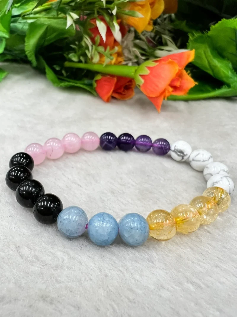Reduce Stress And Anxiety Stone Bracelet 8 MM- Celestite-Amethyst-Howlite-Rose Quartz-Black Tourmaline - Citrine Stretch Bracelet - Image 6