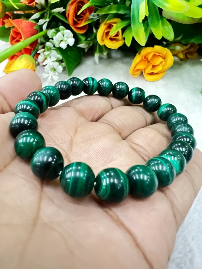 Malachite Stone Round Beaded Bracelet 6 MM 8 MM 10 MM Stretch Bracelet - Image 7