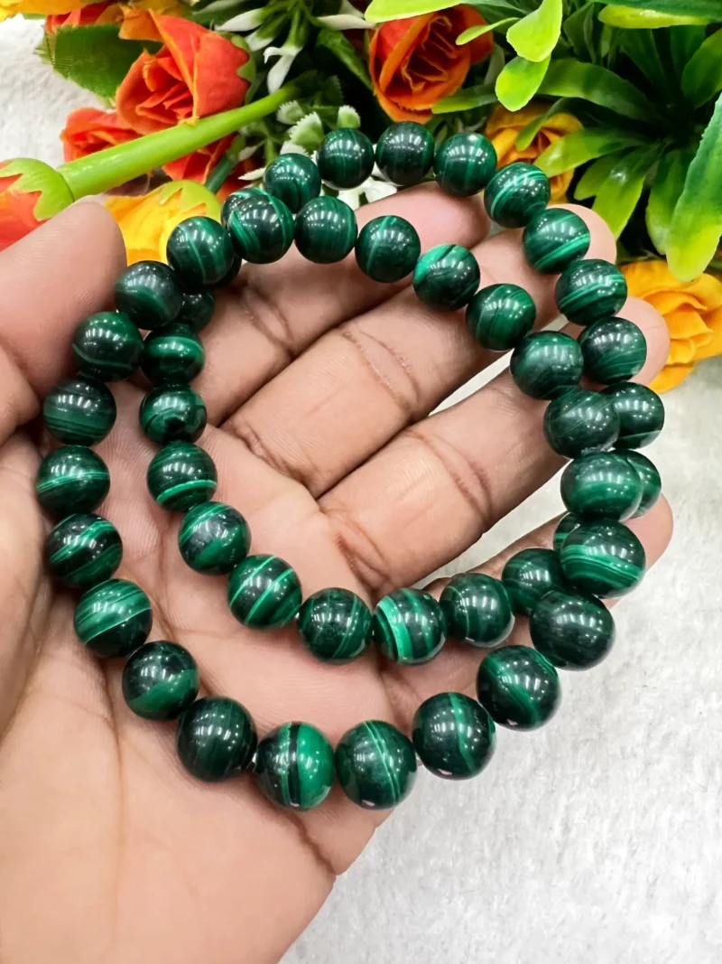 Malachite Stone Round Beaded Bracelet 6 MM 8 MM 10 MM Stretch Bracelet - Image 8