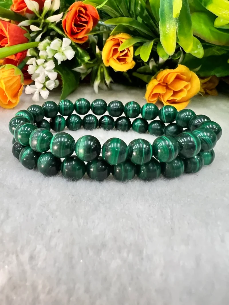 Malachite Stone Round Beaded Bracelet 6 MM 8 MM 10 MM Stretch Bracelet - Image 9