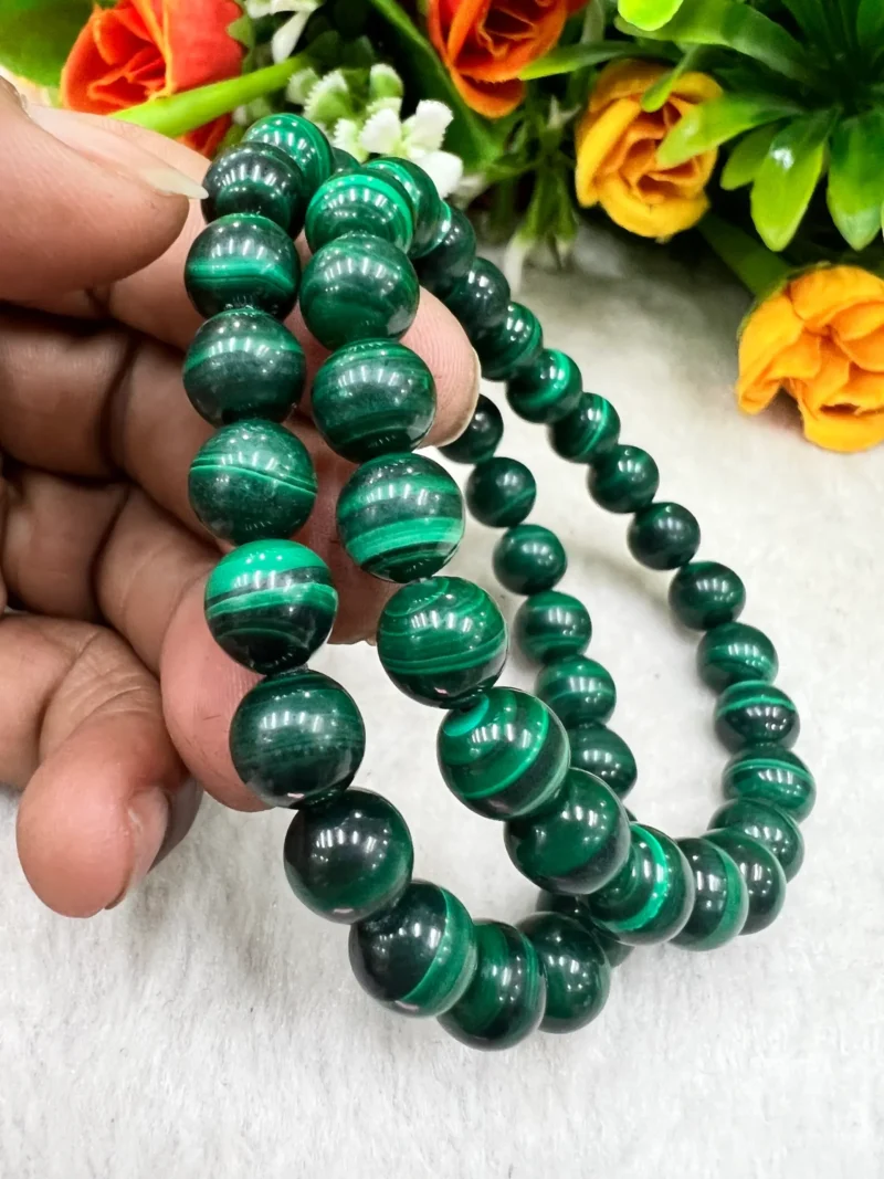 Malachite Stone Round Beaded Bracelet 6 MM 8 MM 10 MM Stretch Bracelet