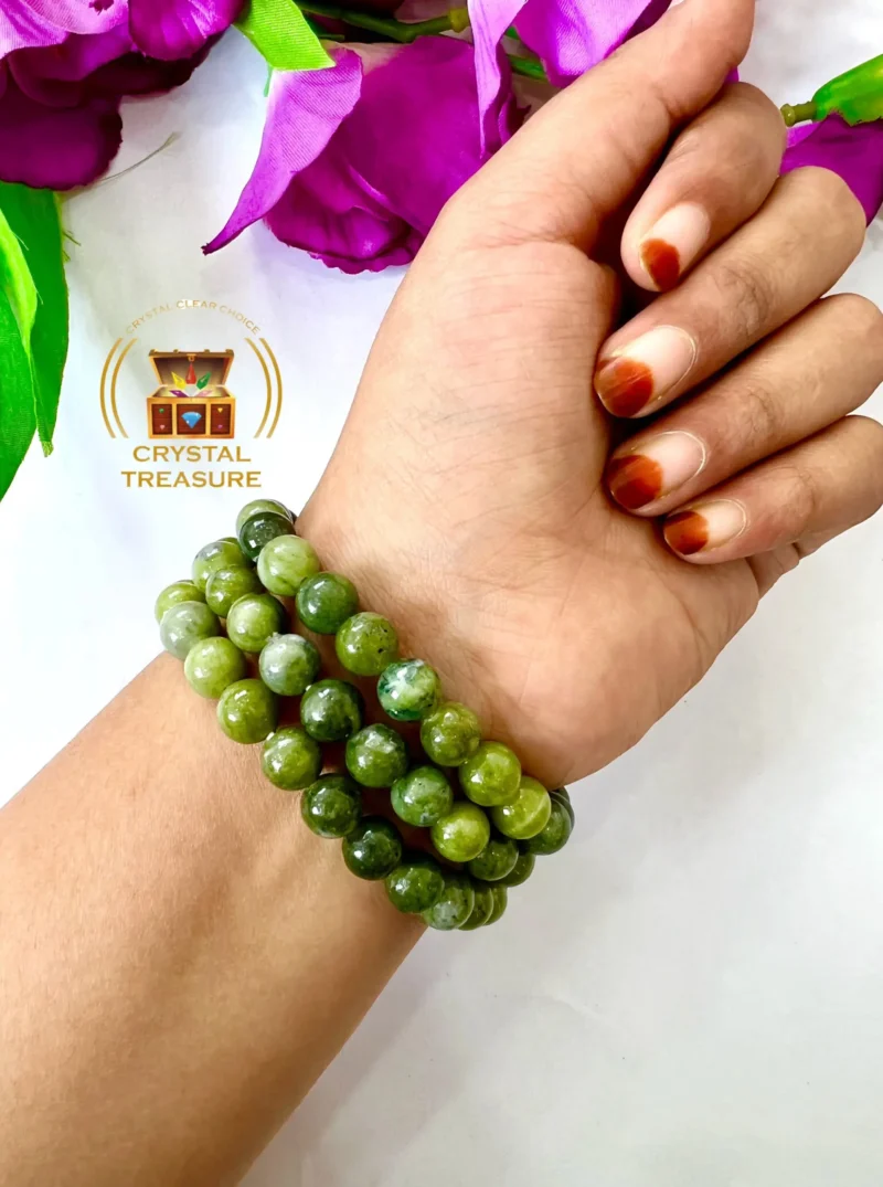 Green Healerite Stone Round Beaded Bracelet  8 MM  Stretch Bracelet - Image 8