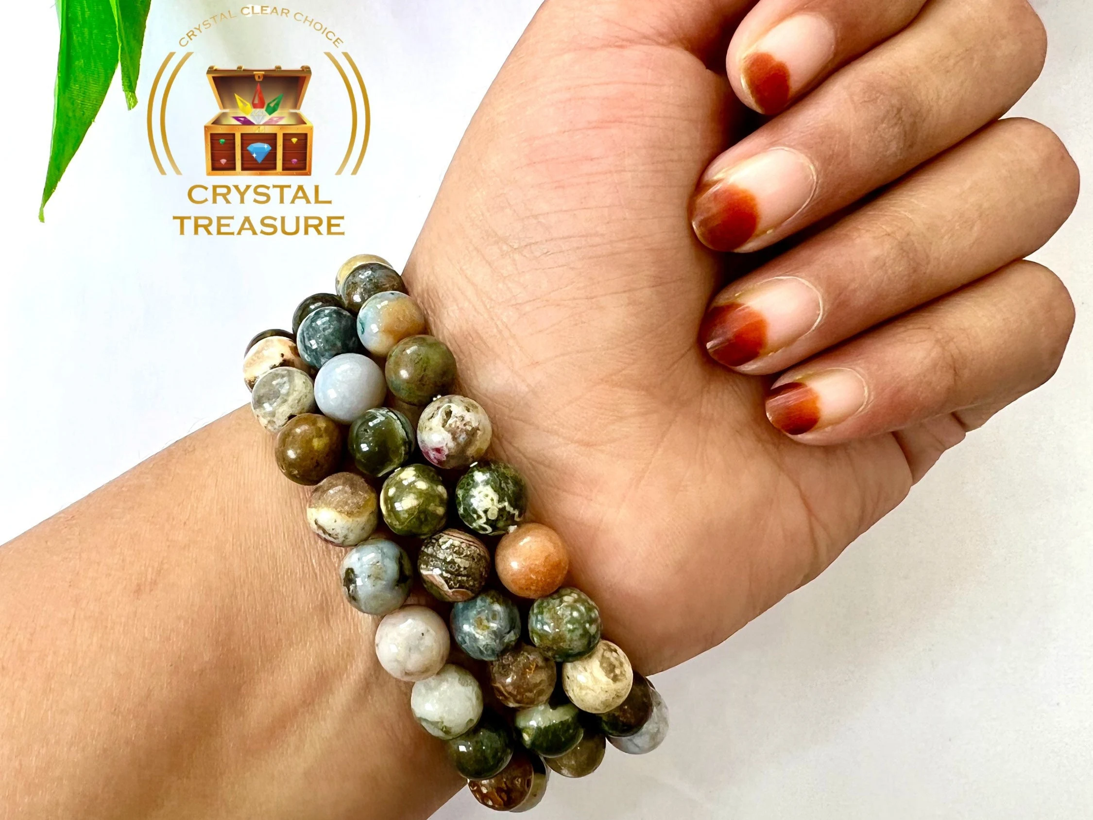 Ocean Jasper Round Beaded Bracelet 6 MM 8 MM 10 MM Stretch Bracelet - Image 3