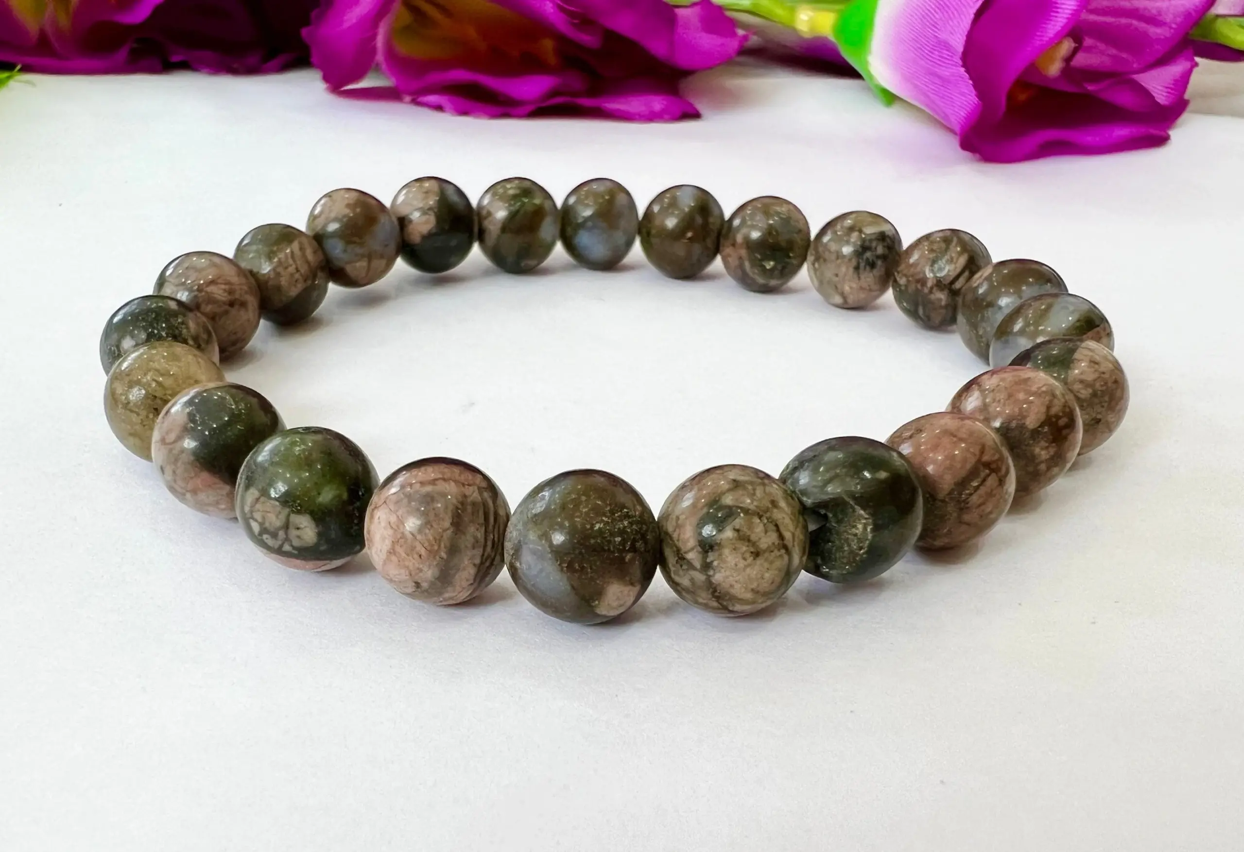 Blue Liberite Quesera Stone Round Beaded Bracelet 8 MM Stretch Bracelet - Image 4