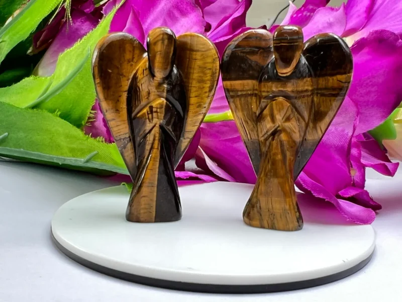 Tiger's eye Stone 2 inch free standing guardian angel crystal Reiki energy blessed handcarved Pocket Angel Angelic connection - Image 2
