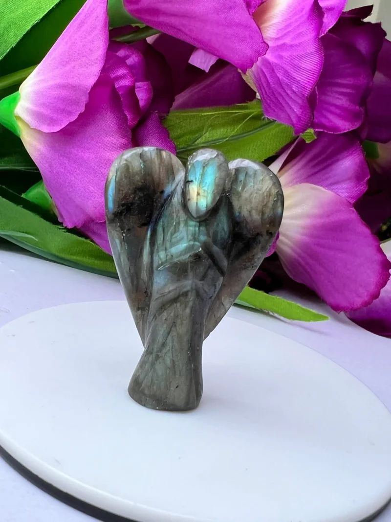Rainbow Labradorite Stone 2 inch free standing guardian angel crystal Reiki energy blessed handcarved Pocket Angel Angelic connection - Image 3