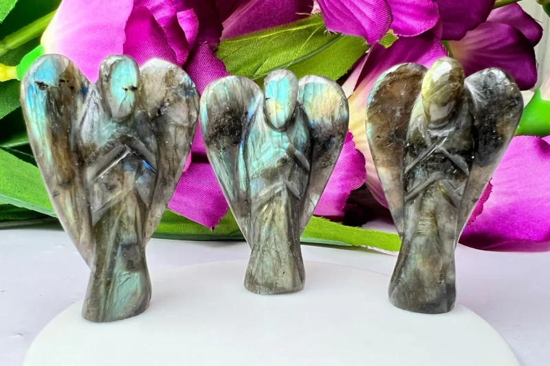 Rainbow Labradorite Stone 2 inch free standing guardian angel crystal Reiki energy blessed handcarved Pocket Angel Angelic connection - Image 7