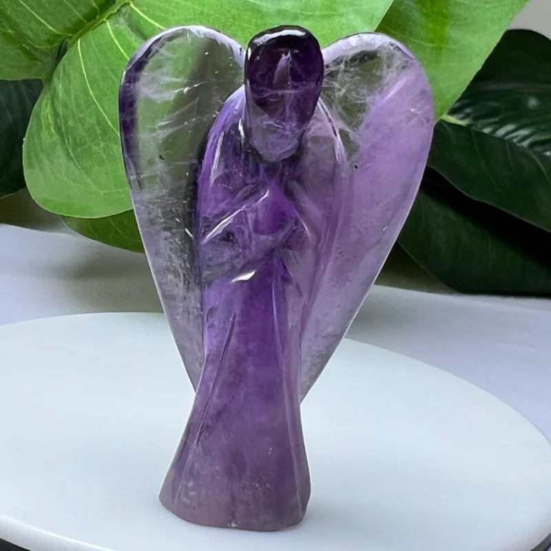 Amethyst Stone 2 inch free standing guardian angel crystal Reiki energy blessed hand carved Pocket Angel for angelic connection - Image 3