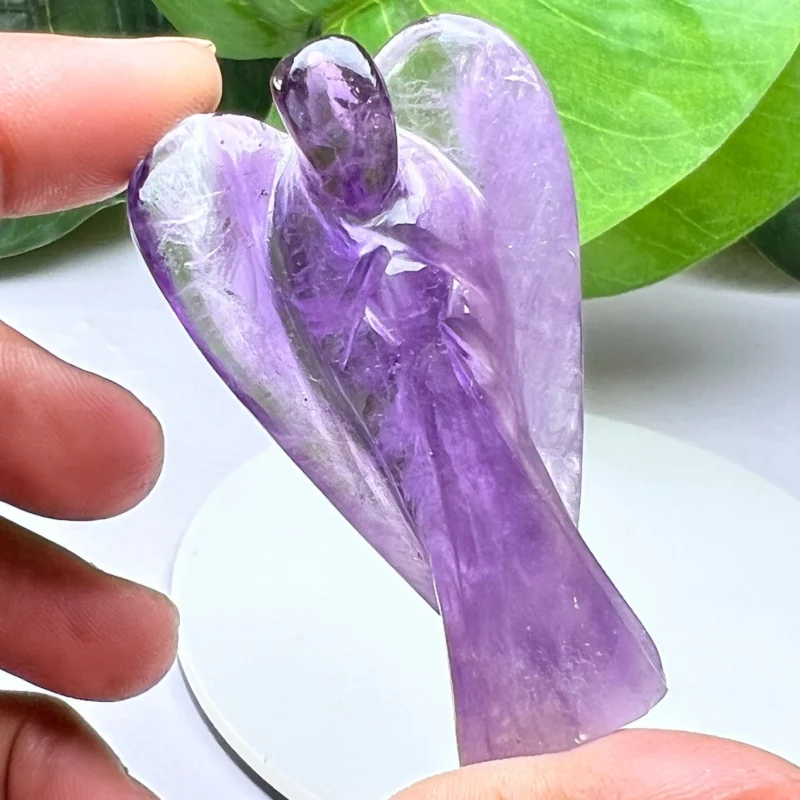 Amethyst Stone 2 inch free standing guardian angel crystal Reiki energy blessed hand carved Pocket Angel for angelic connection