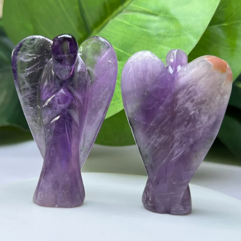 Amethyst Stone 2 inch free standing guardian angel crystal Reiki energy blessed hand carved Pocket Angel for angelic connection - Image 5