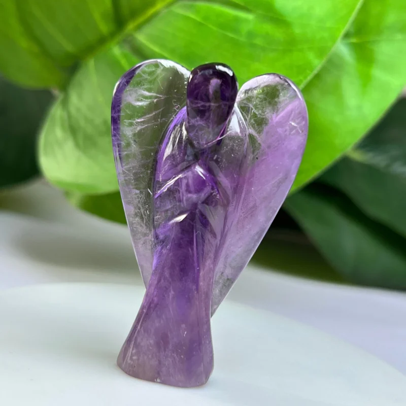 Amethyst Stone 2 inch free standing guardian angel crystal Reiki energy blessed hand carved Pocket Angel for angelic connection - Image 6