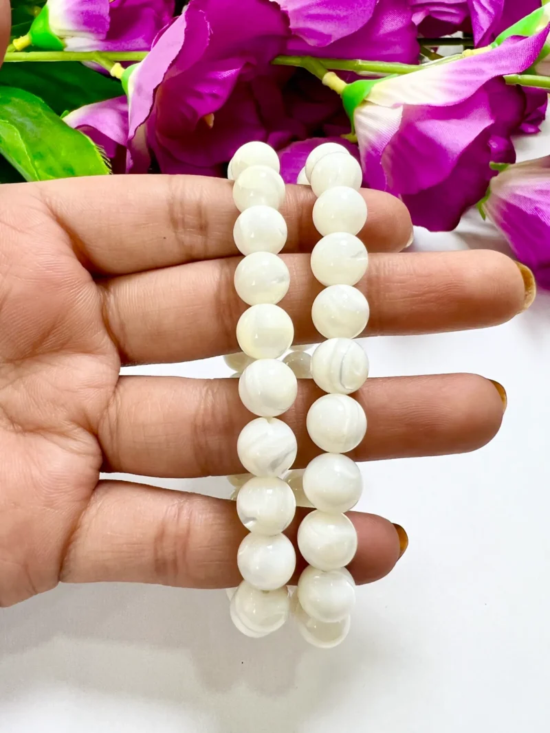 Mother Of Pearl MOP Stone Round Beaded Bracelet 6 mm 8 mm 10 mm Stretch Bracelet - Image 5