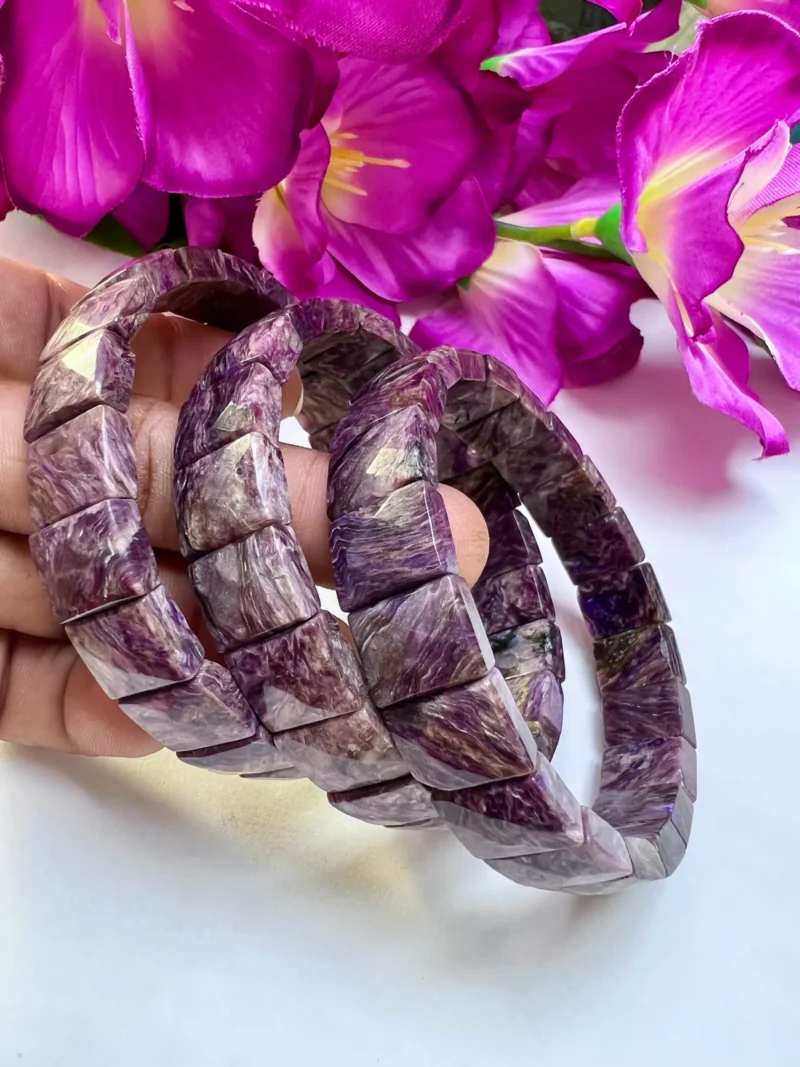 Charoite Stone Rectangle Beaded Bracelet 15 MM Stretch Bracelet - Image 2