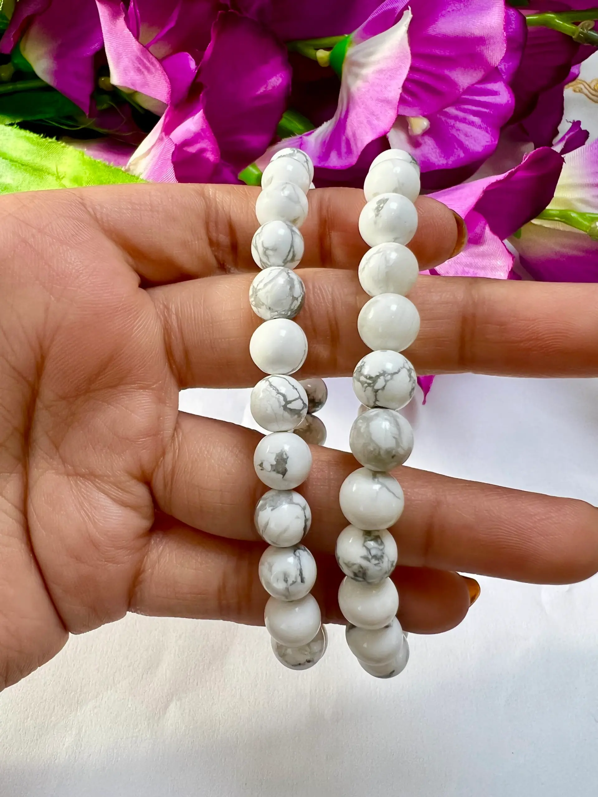 Howlite Stone Round Beaded Bracelet 8 MM Stretch Bracelet - Image 4