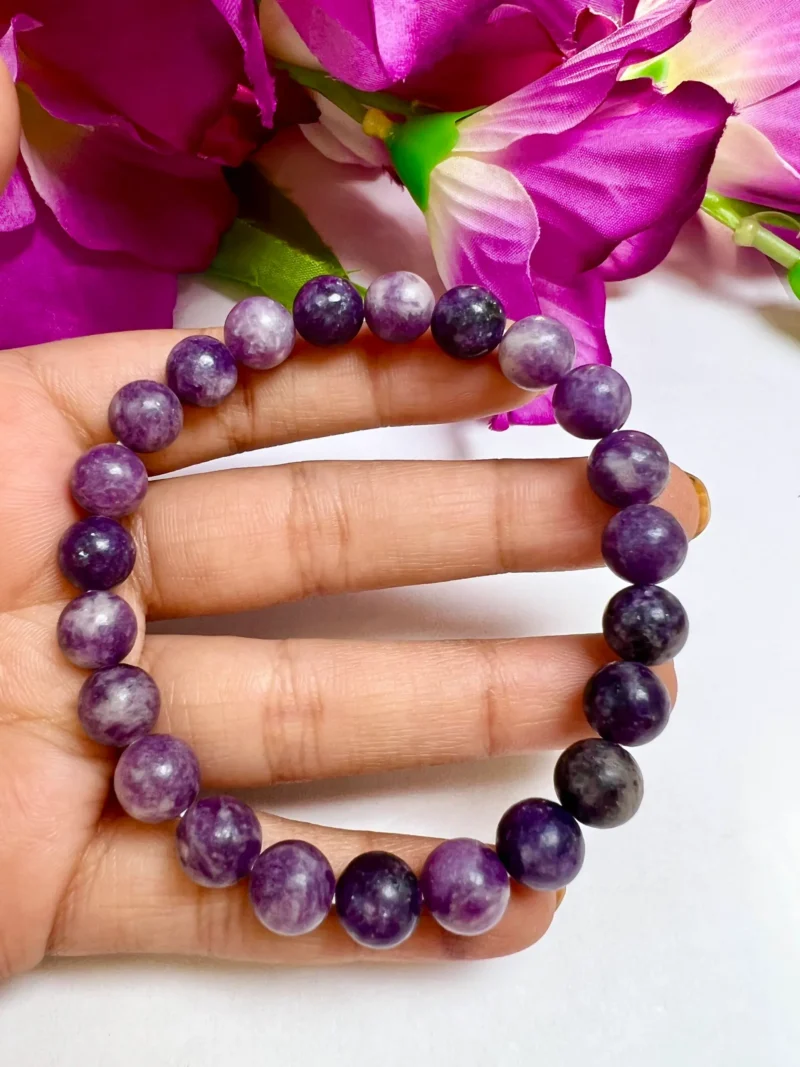 Lepidolite Stone Round Beaded Bracelet 6MM 8 MM 10 MM Stretch Bracelet - Image 3