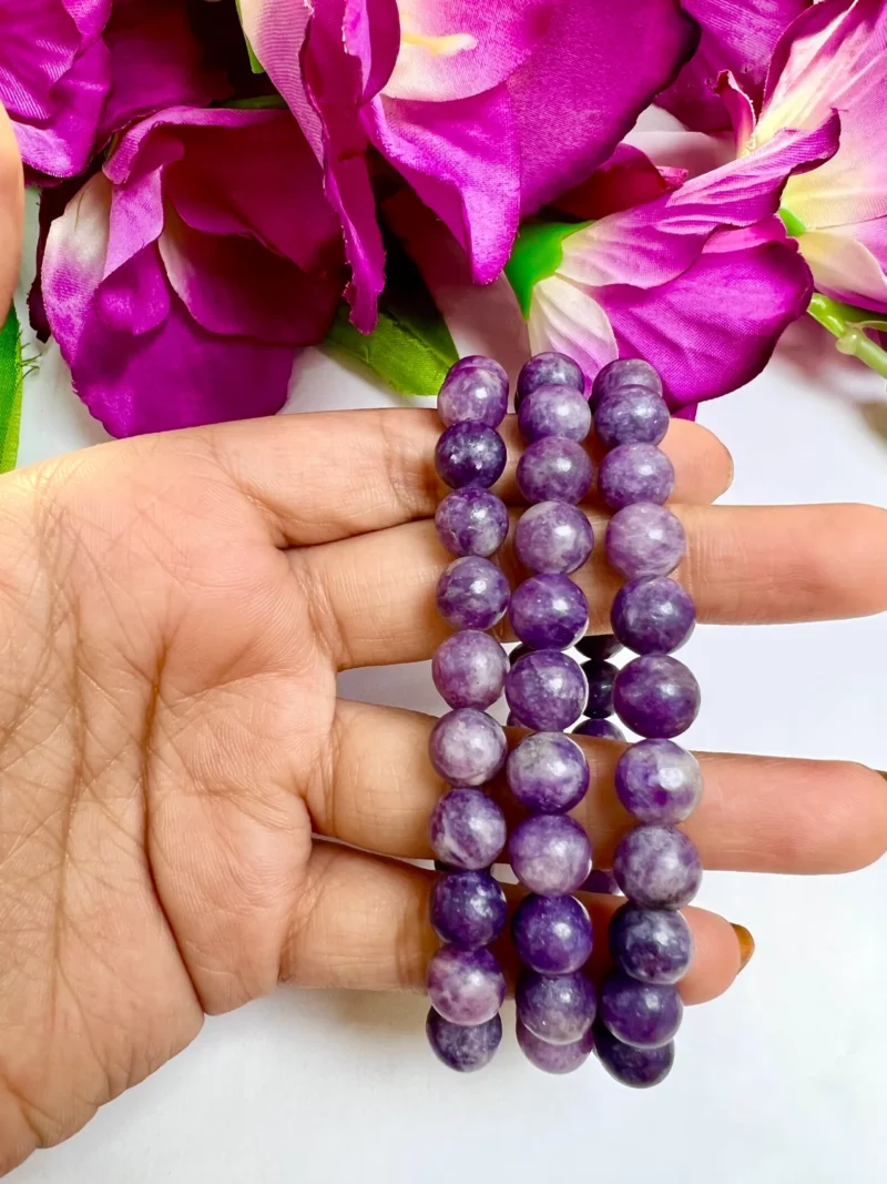 Lepidolite Stone Round Beaded Bracelet 6MM 8 MM 10 MM Stretch Bracelet - Image 4