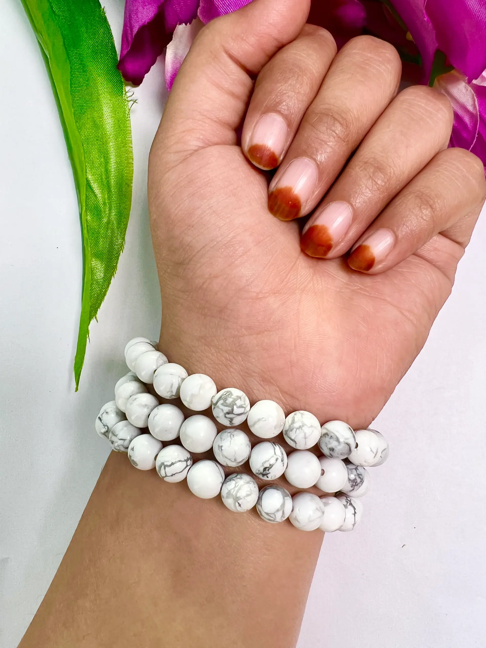 Howlite Stone Round Beaded Bracelet 8 MM Stretch Bracelet - Image 5