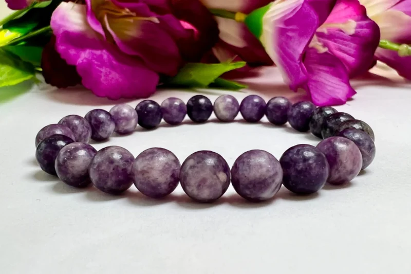 Lepidolite Stone Round Beaded Bracelet 6MM 8 MM 10 MM Stretch Bracelet
