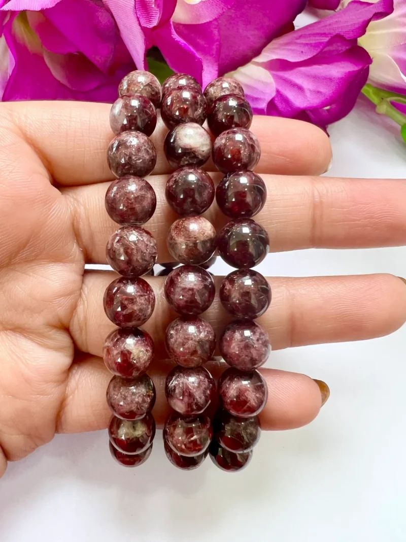 Garnet Stone Bracelet Round Beaded Bracelet 8 MM Stretch Bracelet - Image 5