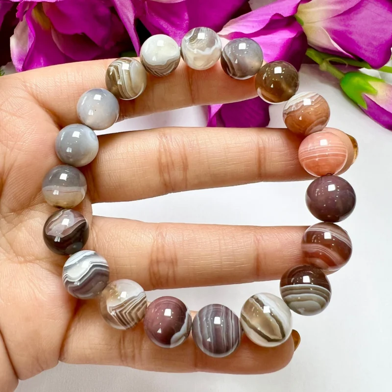 10 MM Botswana Agate Stone Round Beaded Bracelet Stretch Bracelet - Image 3