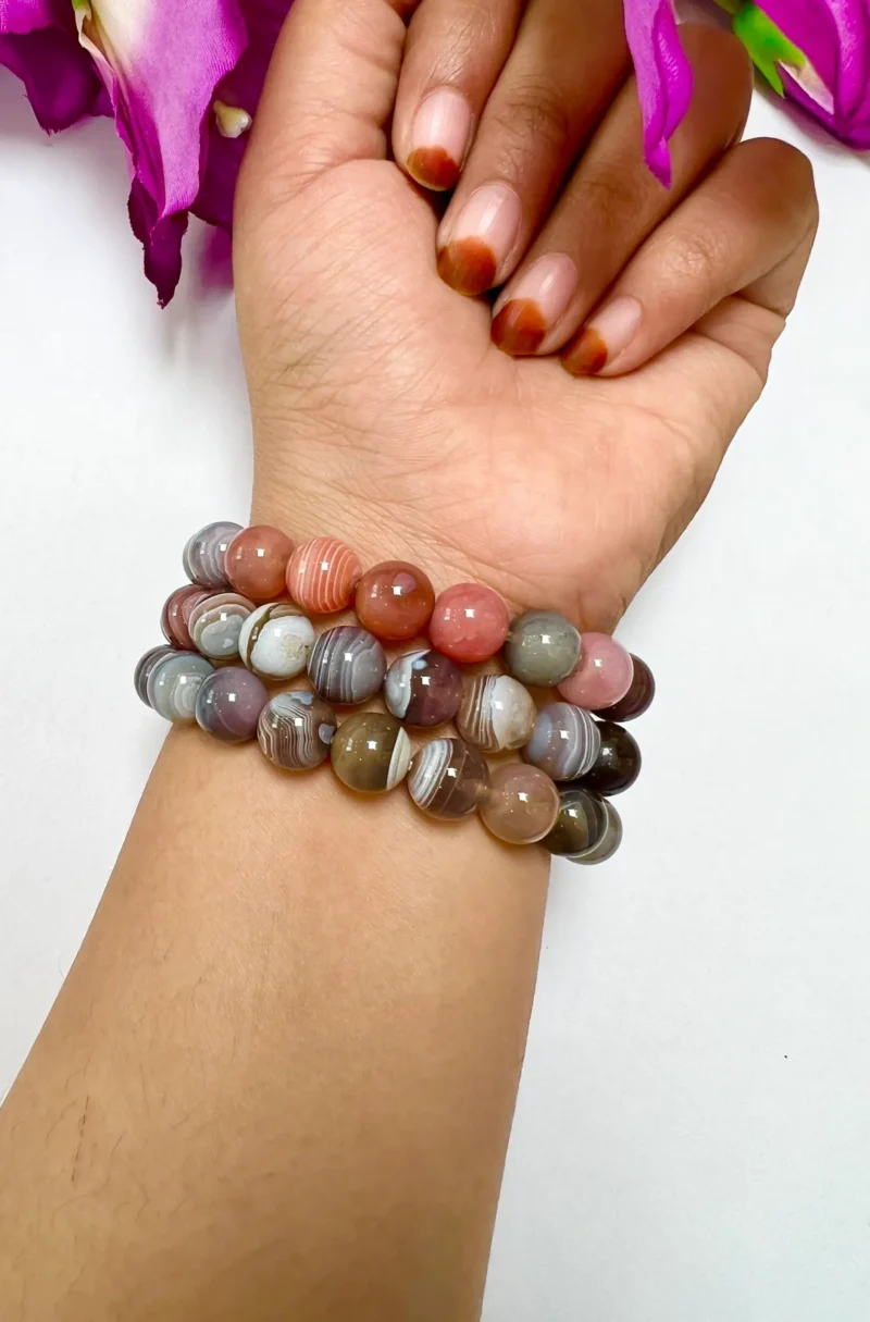 10 MM Botswana Agate Stone Round Beaded Bracelet Stretch Bracelet - Image 5