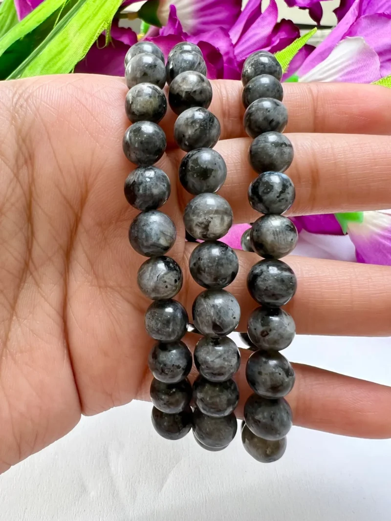 Larvikite Stone Black Labrodorite Round Beaded Bracelet 8MM Stretch Bracelet - Image 4