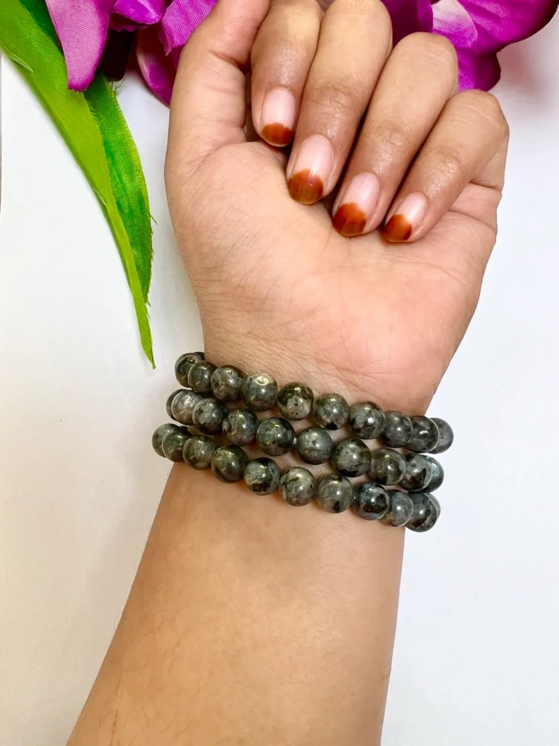 Larvikite Stone Black Labrodorite Round Beaded Bracelet 8MM Stretch Bracelet - Image 5
