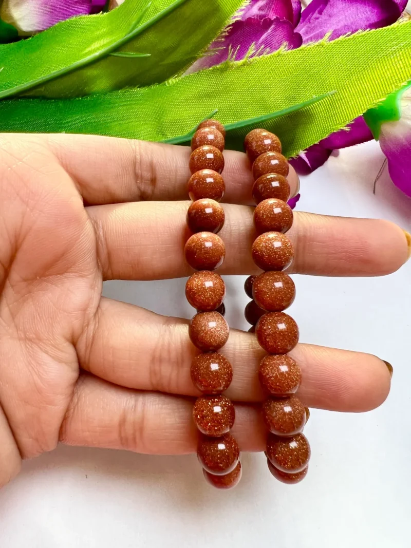 Goldstone Round Beaded Bracelet 8 MM Stretch Bracelet - Image 3