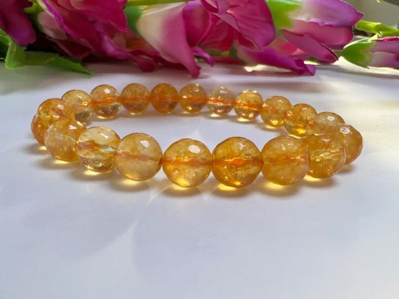 10 MM Citrine High Metaphysical Energy Stone Faceted Round Cutting Round  Beaded Bracelet Grade AAAAA+++++ Quality Stretch Bracelet