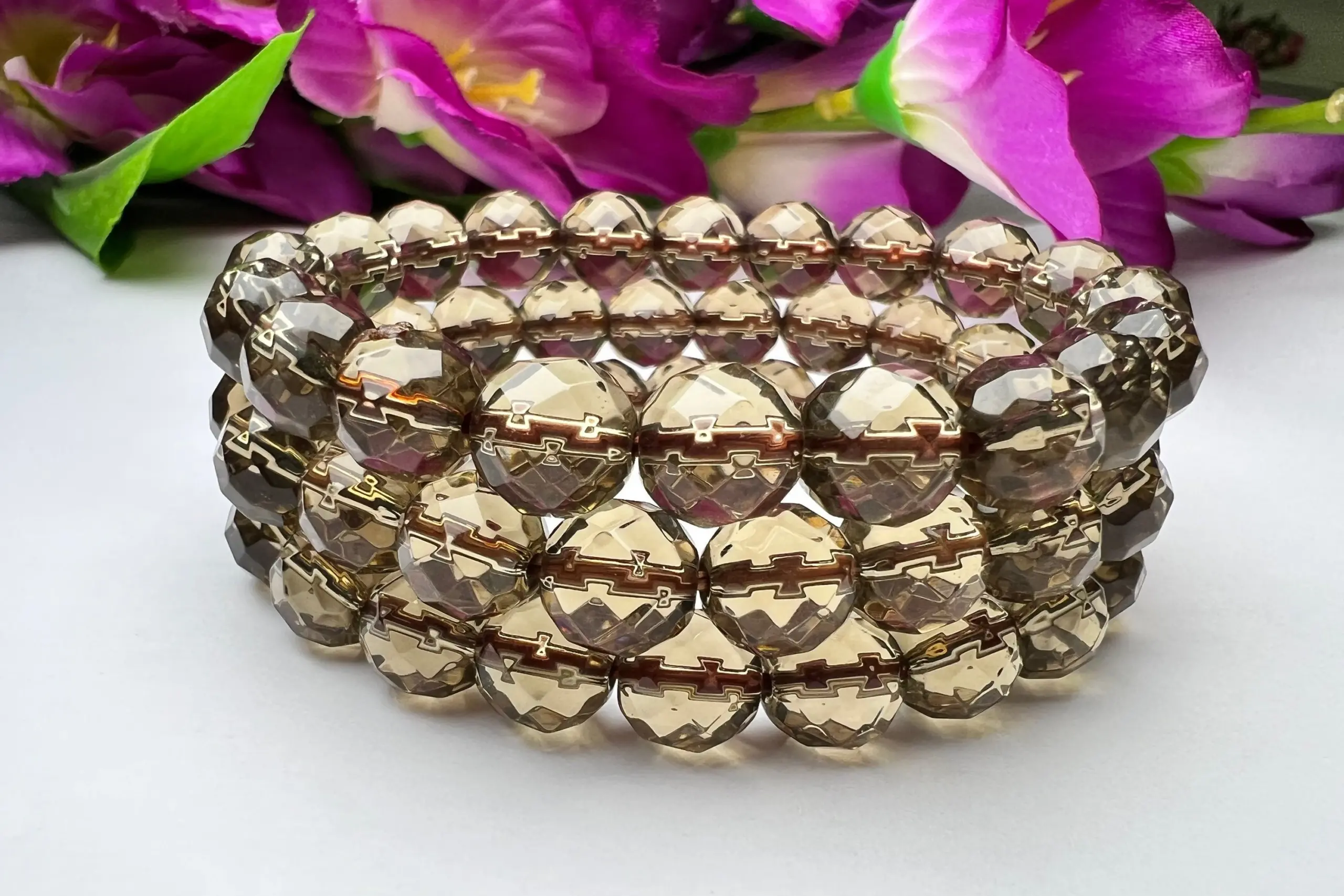 10 MM Himalaya Smoky Quartz Stone Faceted Round Cutting Round Beaded Bracelet Grade AAAAA+++++ Quality Stretch Bracelet