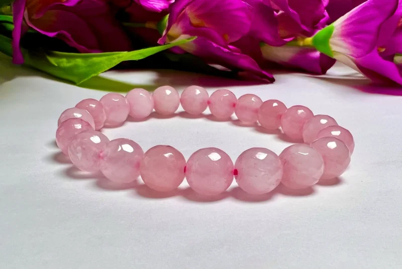 10 MM Rose Quartz Stone Faceted Round  Cutting Round Beaded Bracelet Grade AAAAA+++++ Quality Stretch Bracelet - Image 2