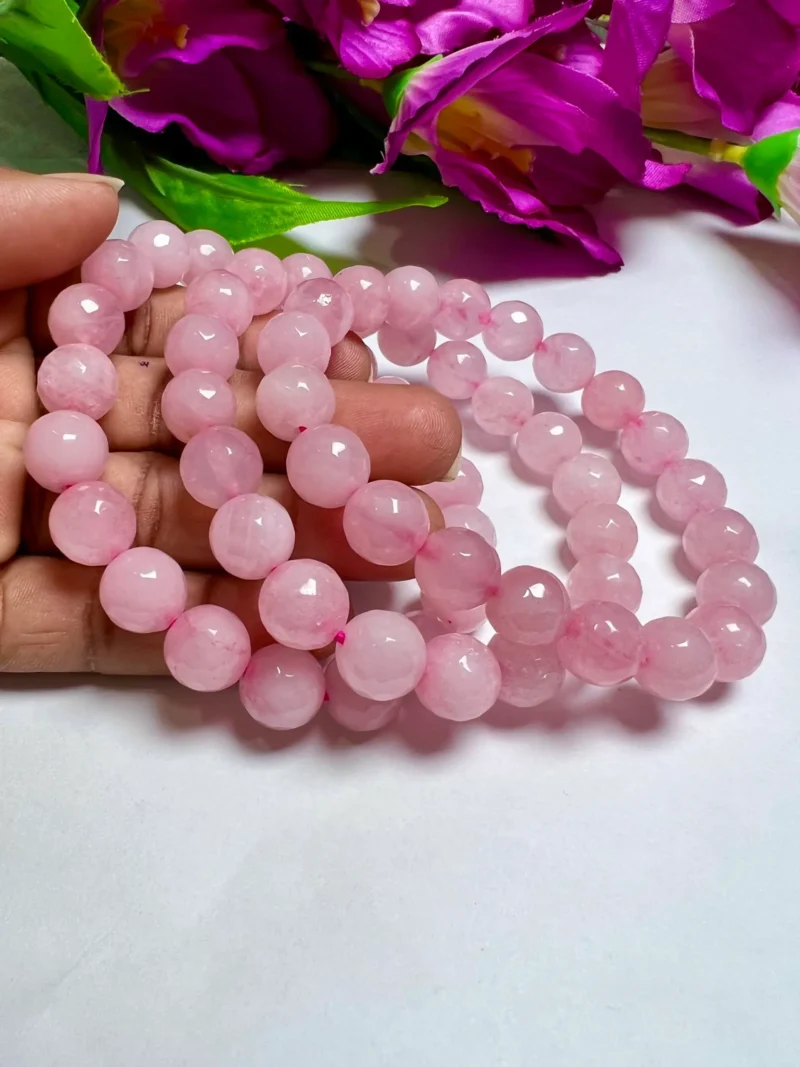 10 MM Rose Quartz Stone Faceted Round  Cutting Round Beaded Bracelet Grade AAAAA+++++ Quality Stretch Bracelet - Image 3