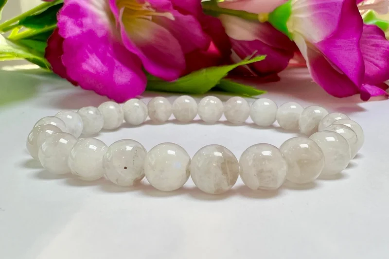 Rainbow MoonStone Round Beaded Bracelet 8 MM Stretch Bracelet - Image 4