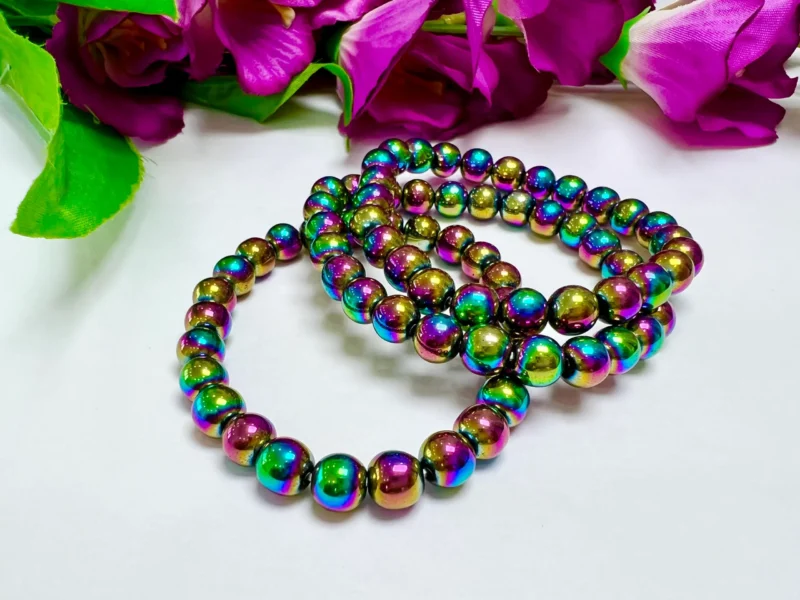 Rainbow Titanium Aura Quartz Crystal Stone Round Beaded Bracelet 6 MM 8 MM 10 MM Stretch Bracelet - Image 5