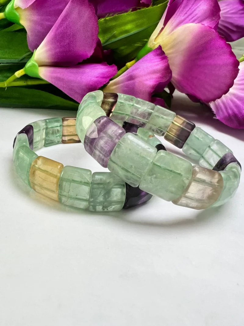 Fluorite Stone Rectangle Bead BRACELET 15 MM